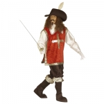Musketeer velvet - red Shirt with overcoat, pants, boot covers, hat with feather