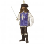 Musketeer velvet - blue Shirt with overcoat, pants, boot covers, hat with feather